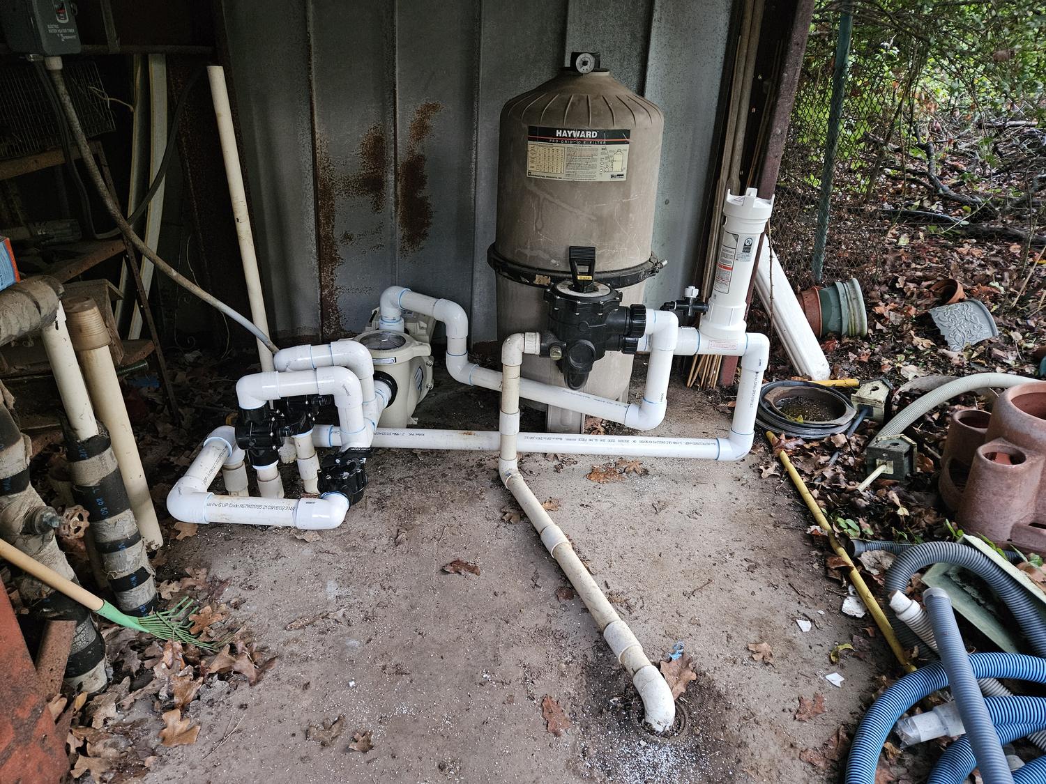Rebuilt pool equipment pad in Mansfield with new white PVC, new valves and a clean pump